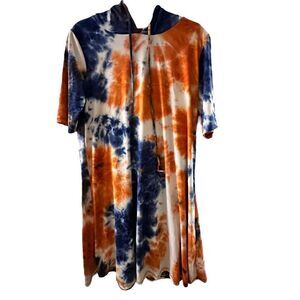 Vibe ~ Blue, Orange and White tie dye Hoodie dress ~ a line ~ size 1X
